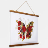 Rode bloemvlinder met rode rozen hangend wandkleed (Gebogen)