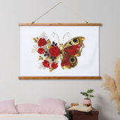Rode bloemvlinder met rode rozen hangend wandkleed (Slaapkamer)