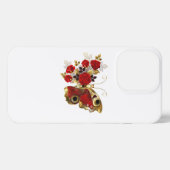 Rode bloemvlinder met rode rozen iPhone hoesje (Achterkant horizontaal)