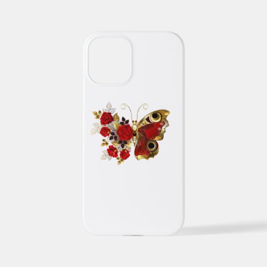 Rode bloemvlinder met rode rozen iPhone hoesje (Achterkant)