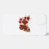 Rode bloemvlinder met rode rozen iPhone hoesje (Achterkant horizontaal)