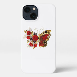 Rode bloemvlinder met rode rozen iPhone 13 hoesje