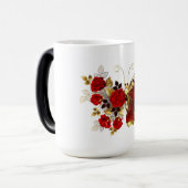Rode bloemvlinder met rode rozen magische mok (Voorkant links)