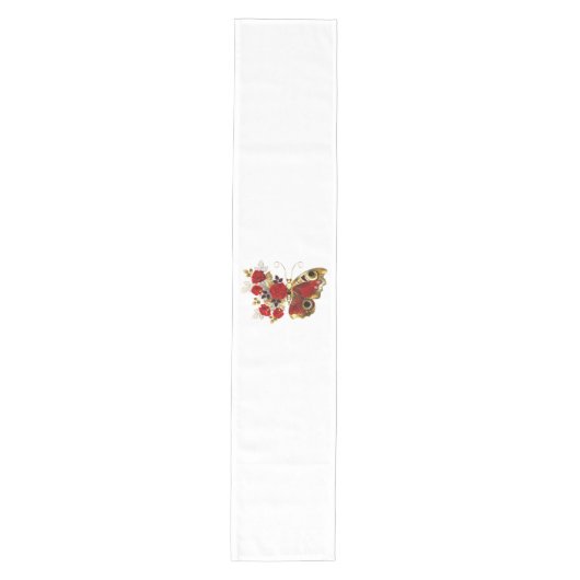 Rode bloemvlinder met rode rozen medium tafelloper (Voorkant)