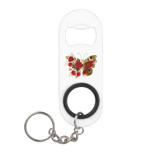 Rode bloemvlinder met rode rozen mini flessenopener