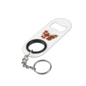 Rode bloemvlinder met rode rozen mini flessenopener (Achterkant Gekanteld)