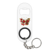 Rode bloemvlinder met rode rozen mini flessenopener (Achterkant)