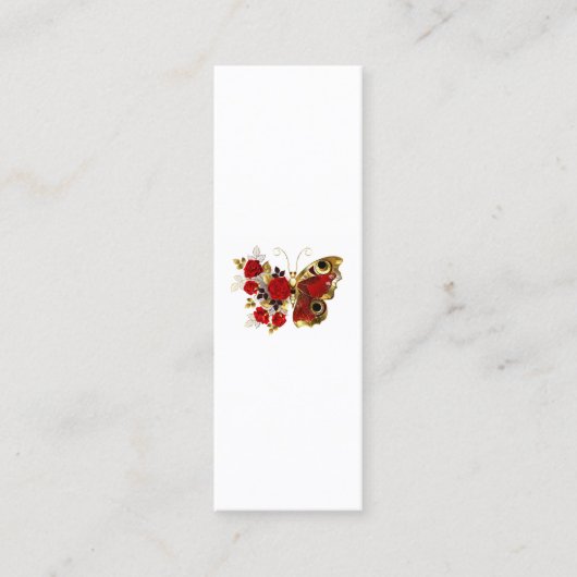 Rode bloemvlinder met rode rozen mini visitekaartje (Voorkant)