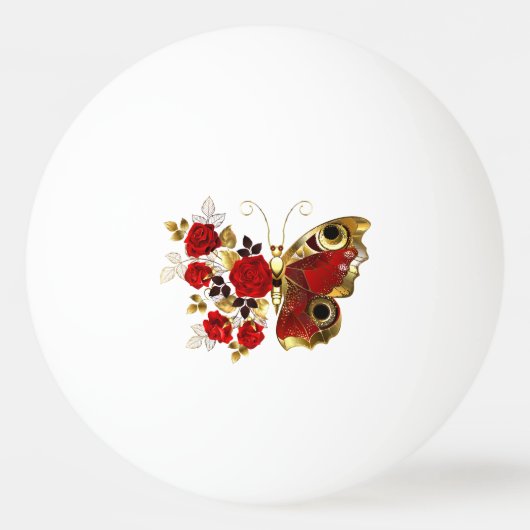 Rode bloemvlinder met rode rozen pingpongbal (Voorkant)