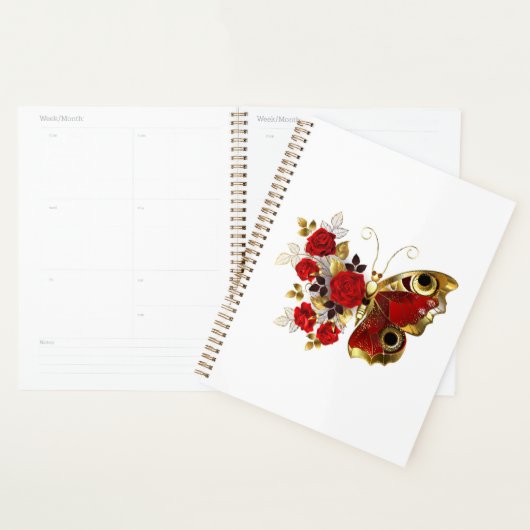 Rode bloemvlinder met rode rozen planner (Display)