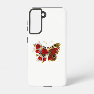 Rode bloemvlinder met rode rozen samsung galaxy hoesje