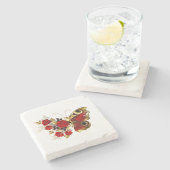 Rode bloemvlinder met rode rozen stenen onderzetter (Zijkant)