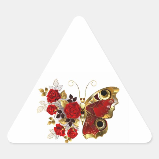 Rode bloemvlinder met rode rozen sticker (Voorkant)
