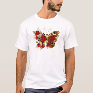 Rode bloemvlinder met rode rozen t-shirt