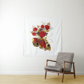 Rode bloemvlinder met rode rozen wandkleed (In Situ (horizontaal))