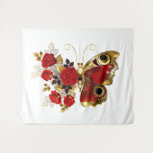 Rode bloemvlinder met rode rozen wandkleed (Voorkant (horizontaal))