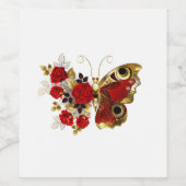Rode bloemvlinder met rode rozen wijn etiket (Enkel label)