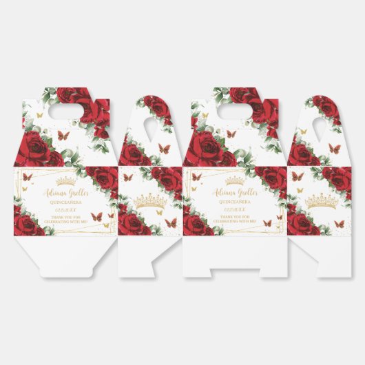Rode Bloemvlinders Verjaardag Quinceañera 16 15 Bedankdoosjes (Ongevouwen)