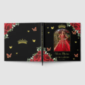 Rode Bloemvlinders Zwart Quinceañera Afbeelding Gastenboek (Volledig)