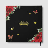 Rode Bloemvlinders Zwart Quinceañera Afbeelding Gastenboek (Achterkant)