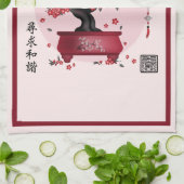 Rode bloesem bonsai 'Zoek harmonie' in het Chinees Theedoek (Gevouwen)