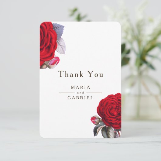 Rode bloesem roos. Zomer Chique elegante bruiloft Bedankkaart (Staand voorkant)