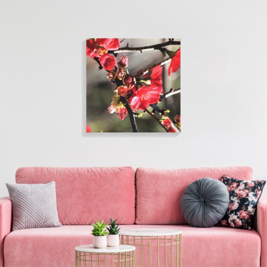 Rode bloesems Floral Canvas (Insitu (Woonkamer))