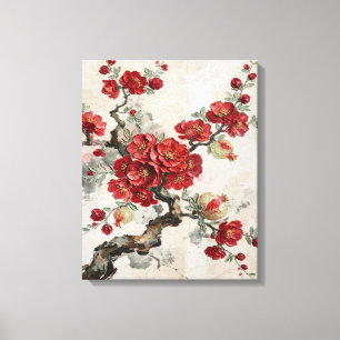 Rode Bloesems Granaatappel Tak Olie Schilderkunst Canvas Afdruk