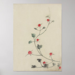 Rode Bloesems op Art. van Hokusai van de Wijnstok Poster