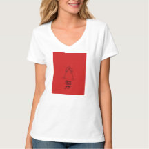 Rode Blok Lijnkunst Dames V-Hals T-Shirt