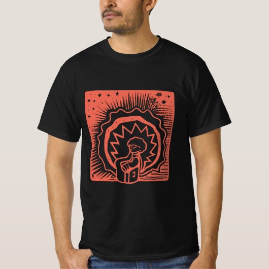 Rode Blok Stempel Afdruk T-shirt (Voorkant)