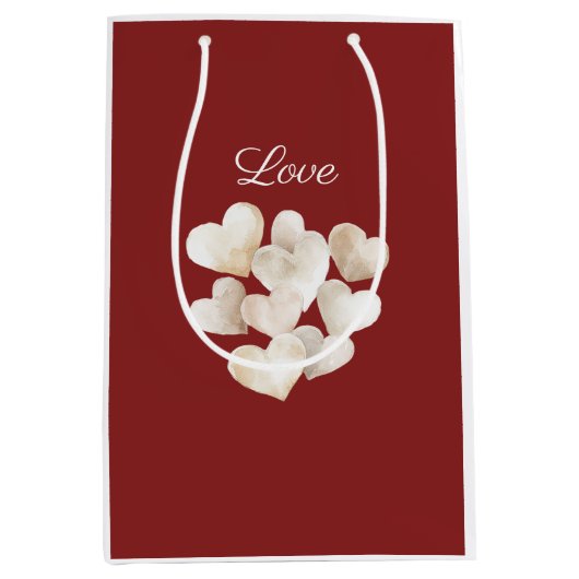 Rode Blos Crème Harten Liefde Medium Cadeauzakje (Voorkant)