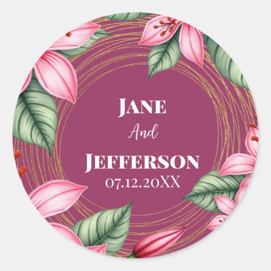 Rode Blos Roze Bloemen Ronde Sticker (Voorkant)