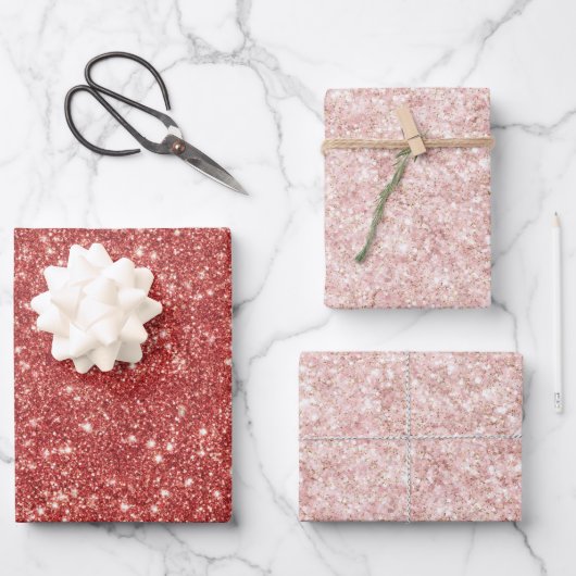 Rode Blos Roze Glitter Kerst Inpakpapier Vel (Voorkant)