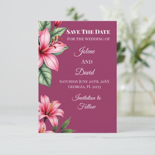 rode blos save the date (Staand voorkant)