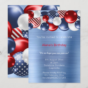RODE BLUE BRUSHED METALLIC PATRIOTISCH BALLOON KAART