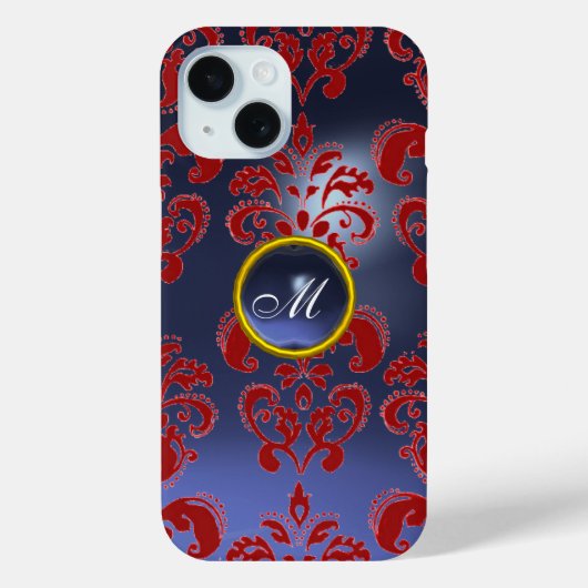 RODE BLUE DAMASKGEMSTONE MONOGRAM Floral Case-Mate iPhone Case (Achterkant)