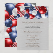 RODE BLUE PATRIOTISCHE SILVER 2 BALLOON BIRTHDAY KAART (Voorkant / Achterkant)