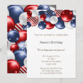 RODE BLUE PATRIOTISCHE SILVER 2 BALLOON BIRTHDAY KAART (Voorkant / Achterkant)