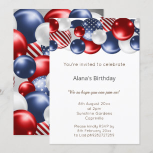 RODE BLUE PATRIOTISCHE SILVER 2 BALLOON BIRTHDAY KAART