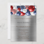 RODE BLUE PATRIOTISCHE SILVER BALLOON BIRTHDAY KAART (Voorkant)