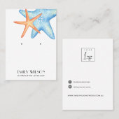 RODE BLUE STAR FISH AQUATIC STUD EARRING DISPLAY VISITEKAARTJE (Voorkant / Achterkant)