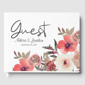 Rode Blush Bloemrozen Bruiloft Gastenboek (Voorkant)