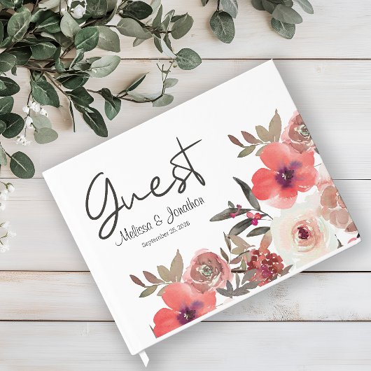 Rode Blush Bloemrozen Bruiloft Gastenboek