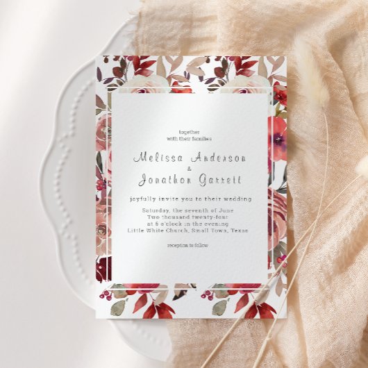 Rode Blush Bloemrozen Bruiloft Kaart