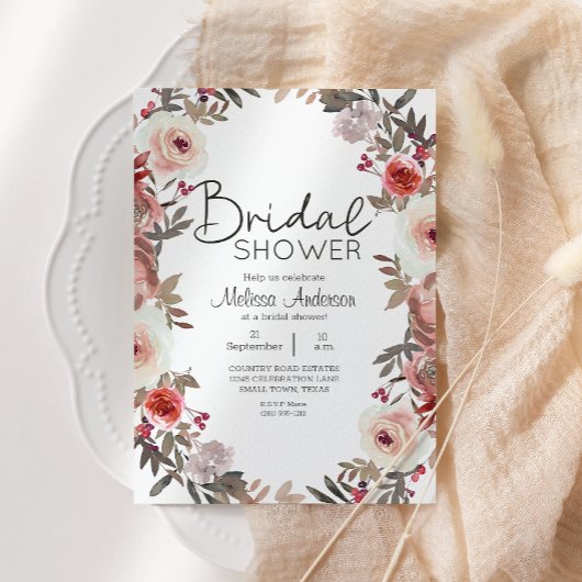 Rode Blush Bloemrozen Bruiloft Uitnodiging