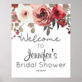 Rode Blush Bloemrozen Elegante Bruiloftsdouche Poster (Voorkant)