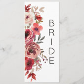 Rode Blush Bloemrozen Gereserveerde Zitplaatsen Menu (Achterkant)