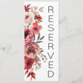 Rode Blush Bloemrozen Gereserveerde Zitplaatsen Menu (Voorkant)