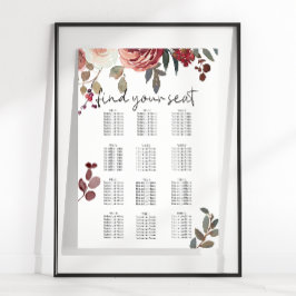 Rode Blush Bloemrozen Huwelijks Zitplaats Grafiek Poster